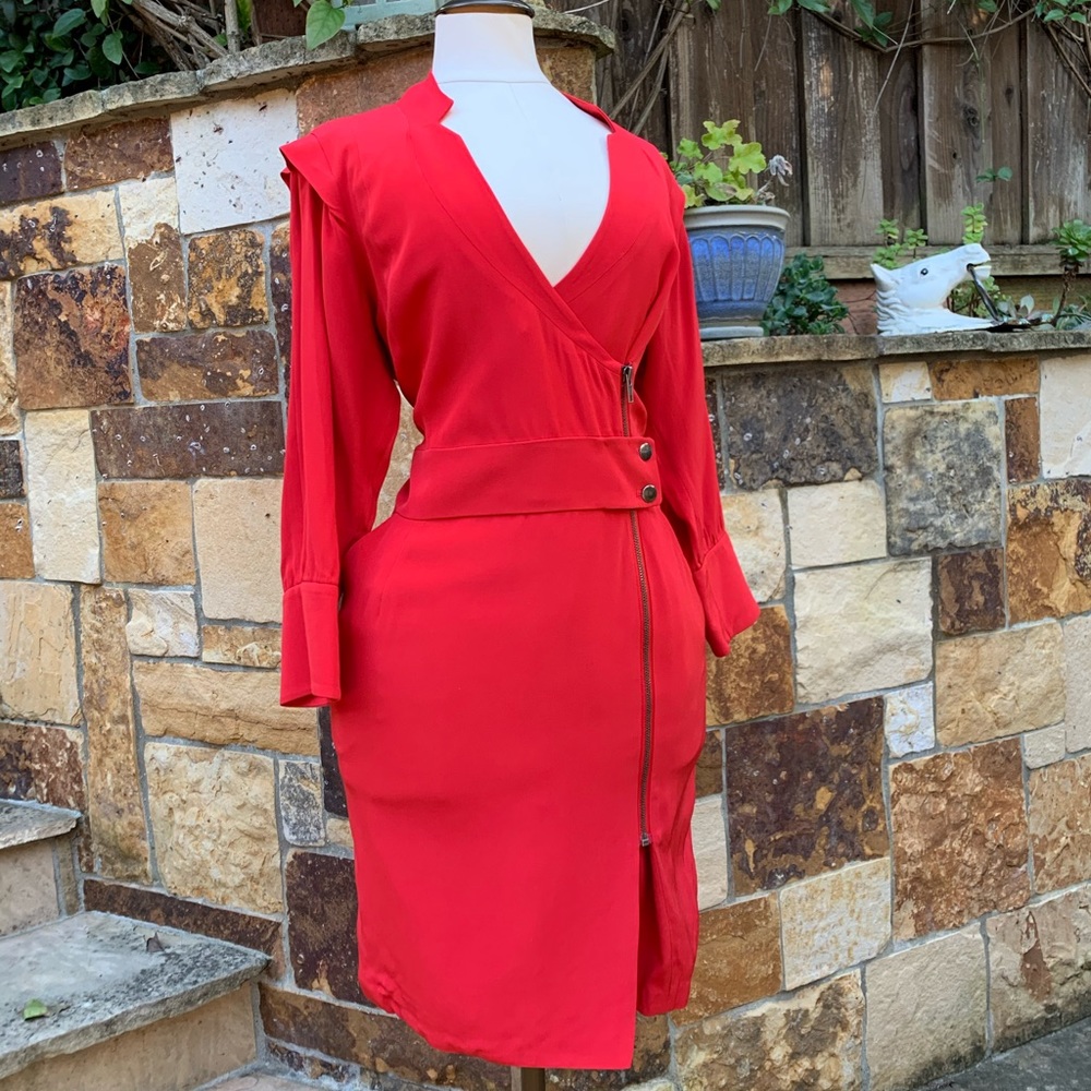 Reiss mini dress, sexy, cherry red w zipper detail